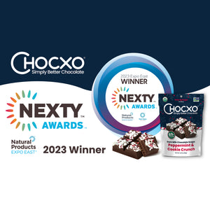 Chocxo Wins a 2023 Expo East NEXTY Award for  New Dark Milk Chocolate Peppermint & Cookie Crunch