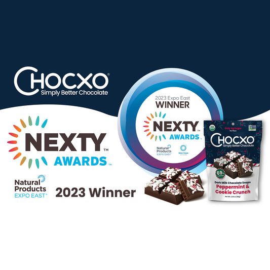 Chocxo Wins a 2023 Expo East NEXTY Award for  New Dark Milk Chocolate Peppermint & Cookie Crunch