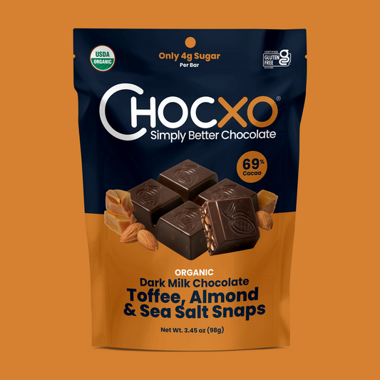 Chocxo Debuts New Dark Milk Chocolate Toffee, Almond & Sea Salt Snaps at Sweets & Snacks Expo 2023