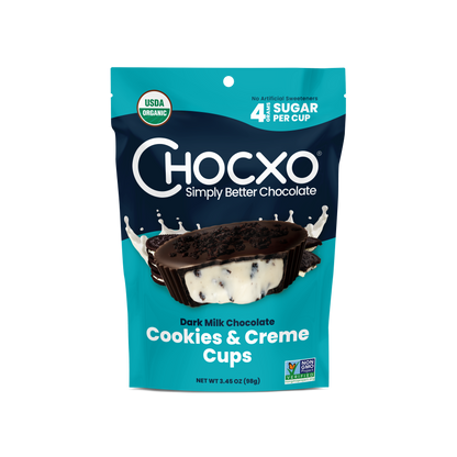 Dark Milk Chocolate Cookies & Creme Cups – Chocxo Dark Milk Chocolate Cookies & Creme Cups – Chocxo